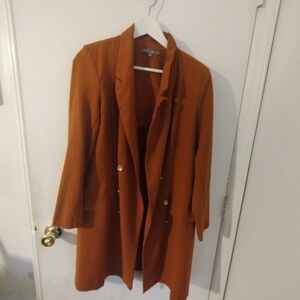 Sharagano Double-Breasted Trench Coat in Rust Orange